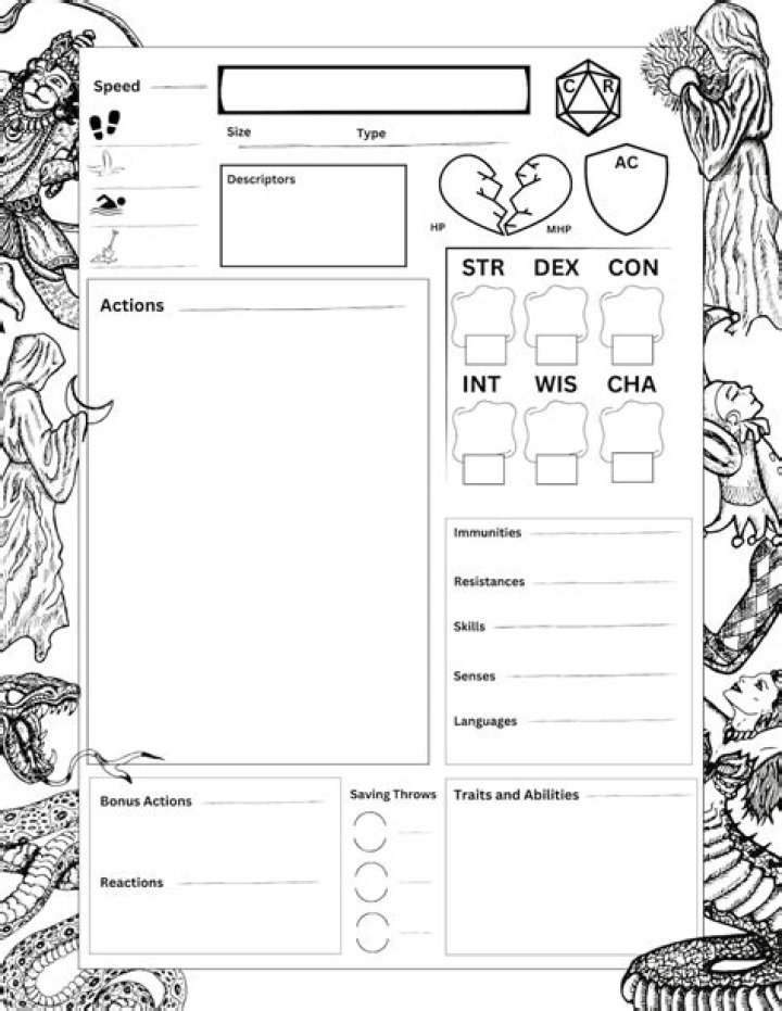 Fillable Monster Sheet 5e PDF for D&D Gamemasters