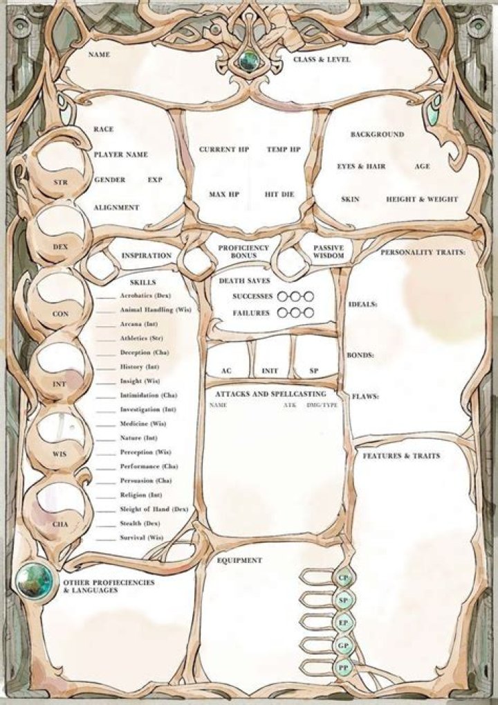 Fillable PDF Character Sheet 5e for Easy Character Creation