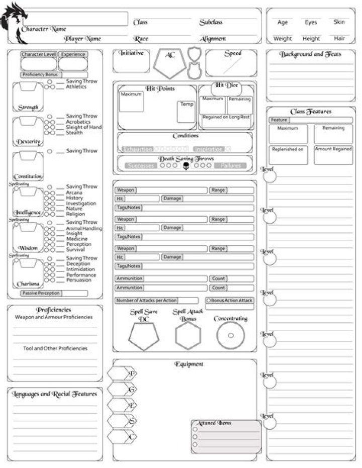 Download Free Fillable PDF D&D Character Sheet