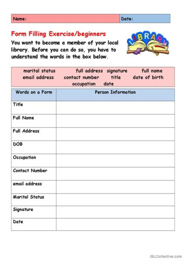 Free Filling in Forms Worksheets PDF for Quick & Accurate Completion