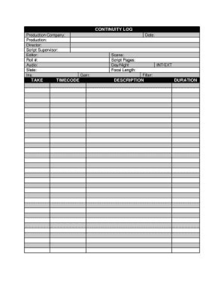 Download Free Film Continuity Sheet PDF for Production Teams