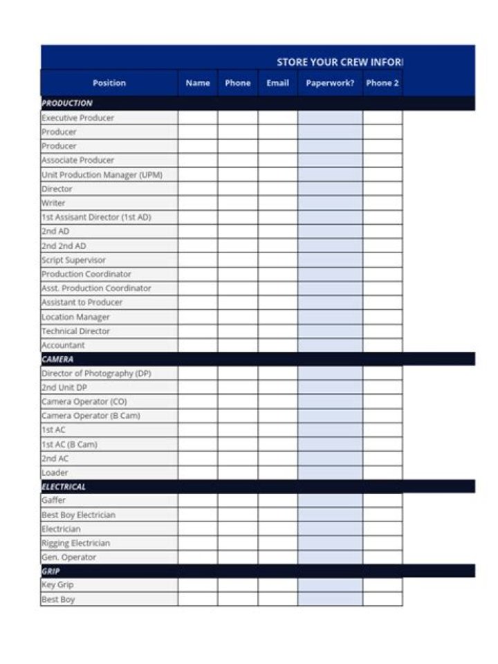Free Film Crew List Template PDF – Download Professional Crew Schedules Now