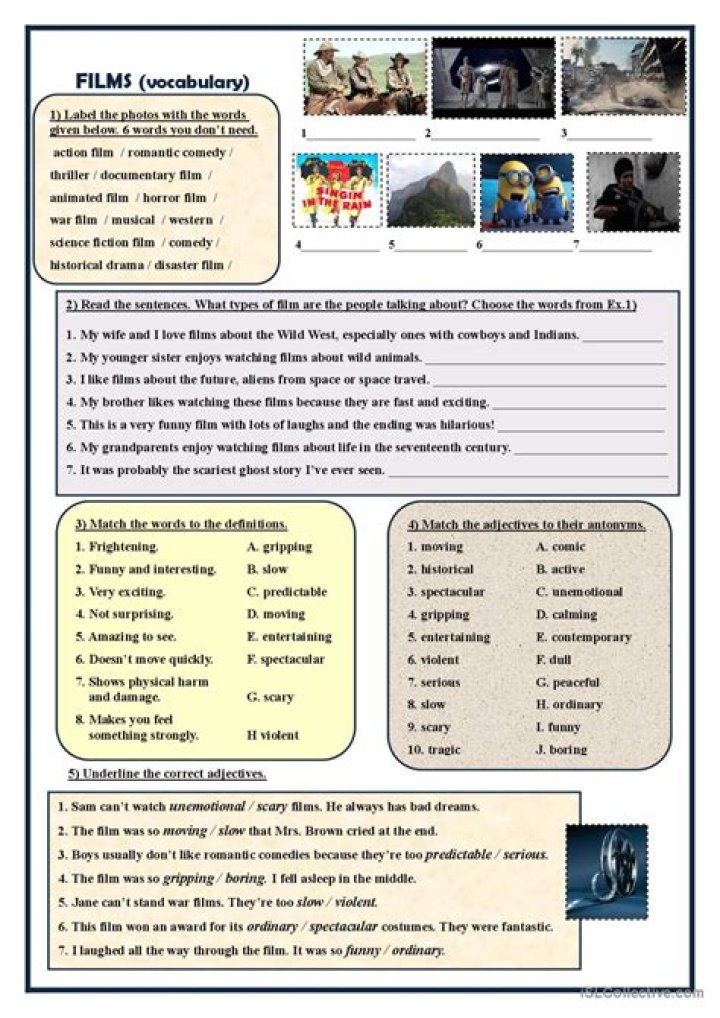 Free Film Vocabulary Worksheet PDF for Students & Teachers