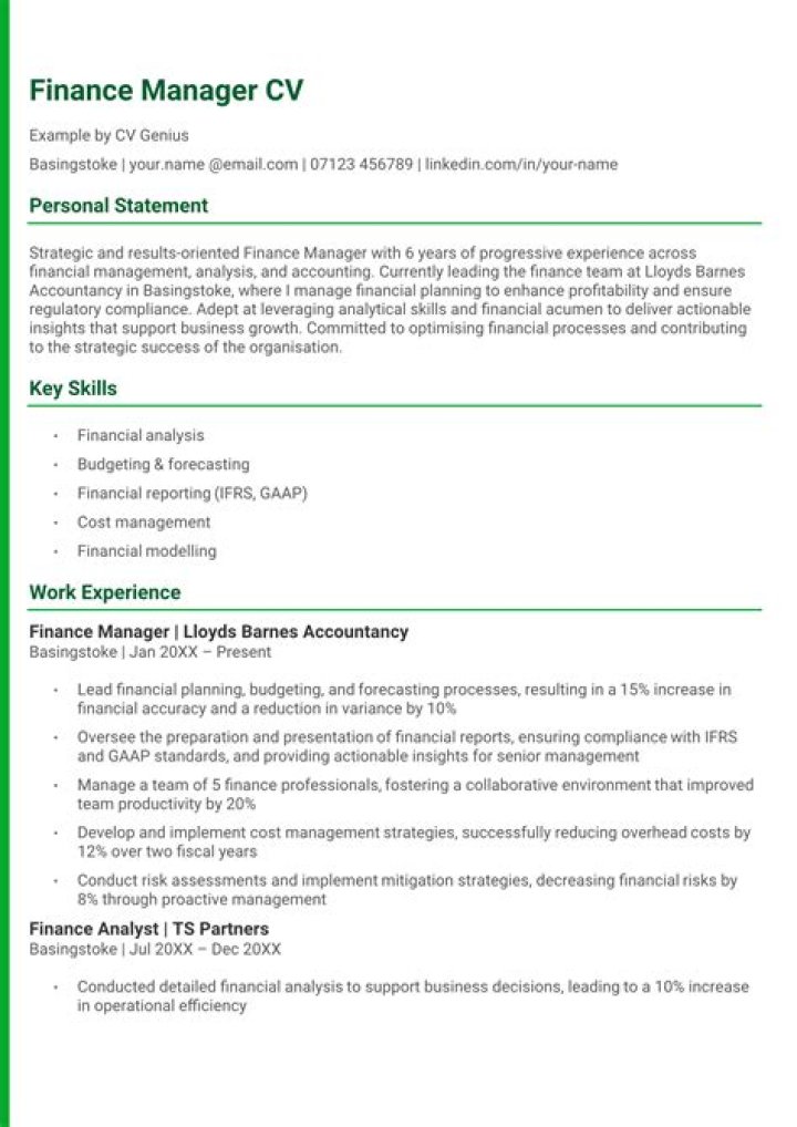 Finance Manager CV PDF Templates – Hiring-Ready Finance Leadership Resumes