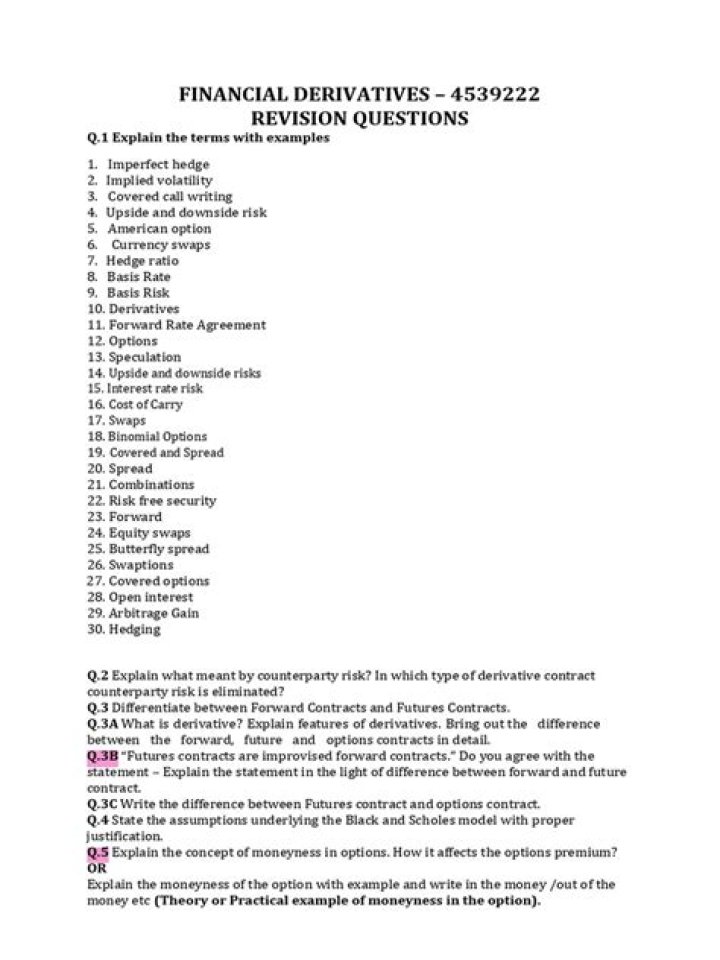 Financial Derivatives Questions and Answers PDF: Expert Insights