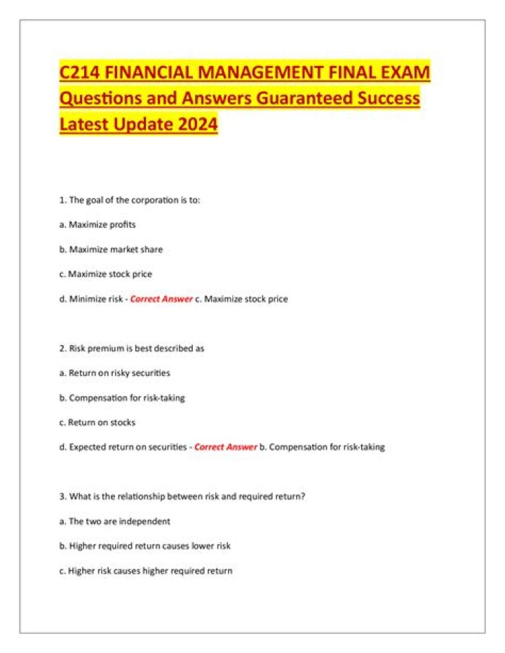 Financial Management Final Exam Questions and Answers PDF: Complete Study Guide