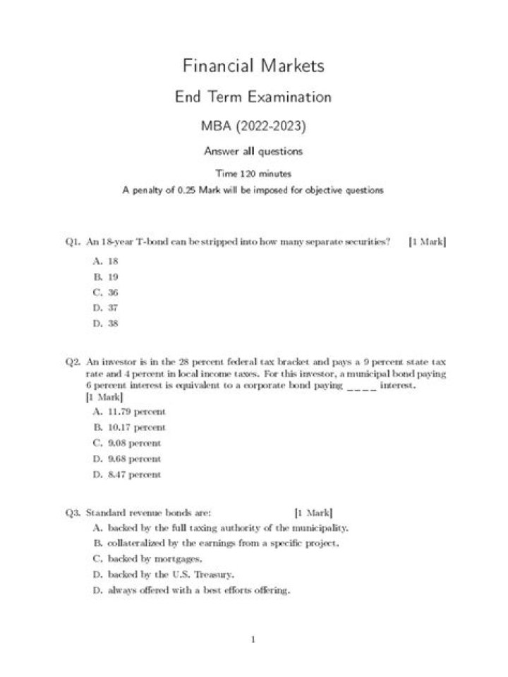 Financial Markets Exam Questions and Answers PDF: Study Guide