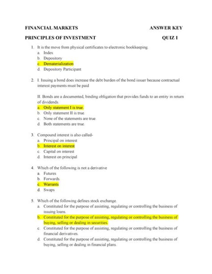 Financial Markets Quiz with Answers PDF: Test Your Knowledge