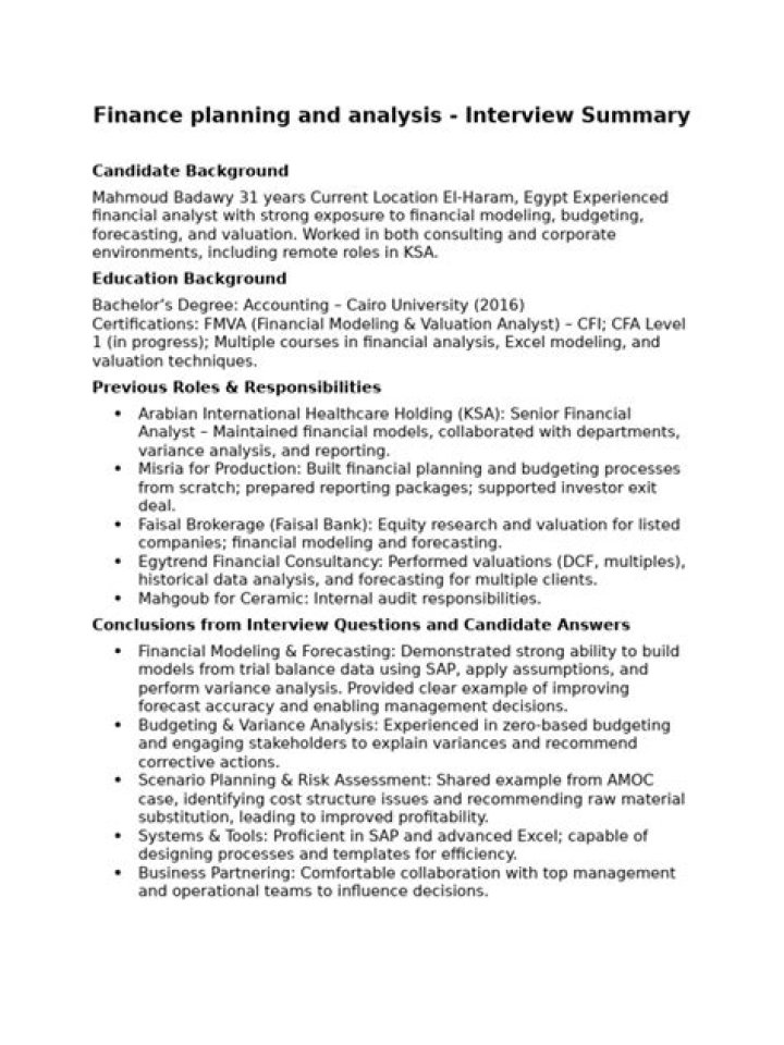Financial Planning & Analysis Interview Questions & Answers PDF