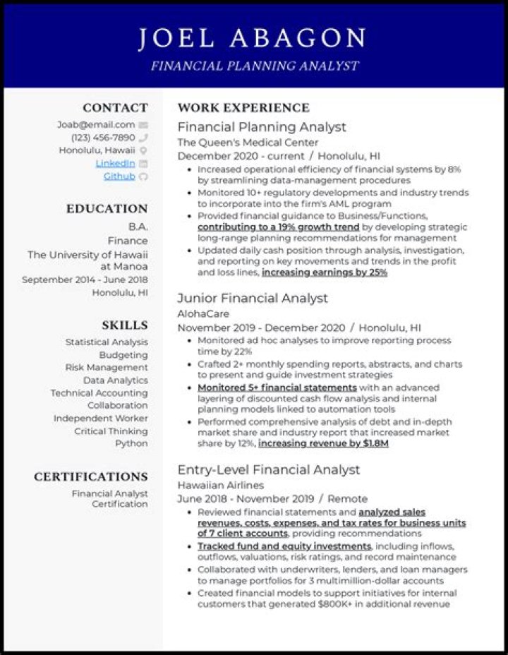 Financial Planning and Analysis Resume PDF for Career Advancement
