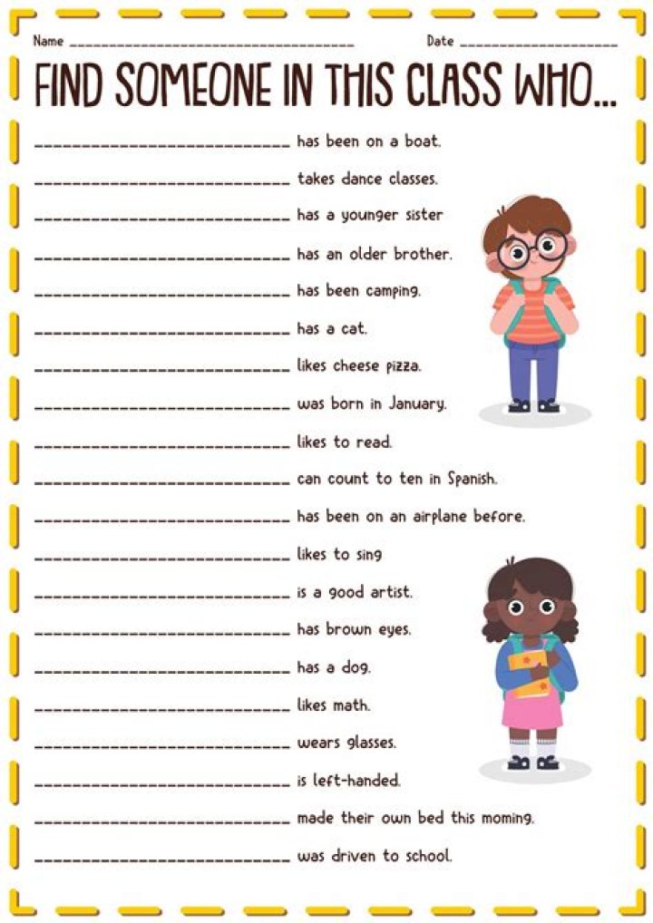 Find Someone Who Worksheet PDF for Middle School