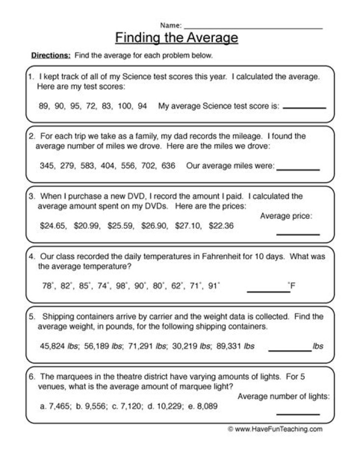 Find the Average Worksheet PDF – Easy Download & Print