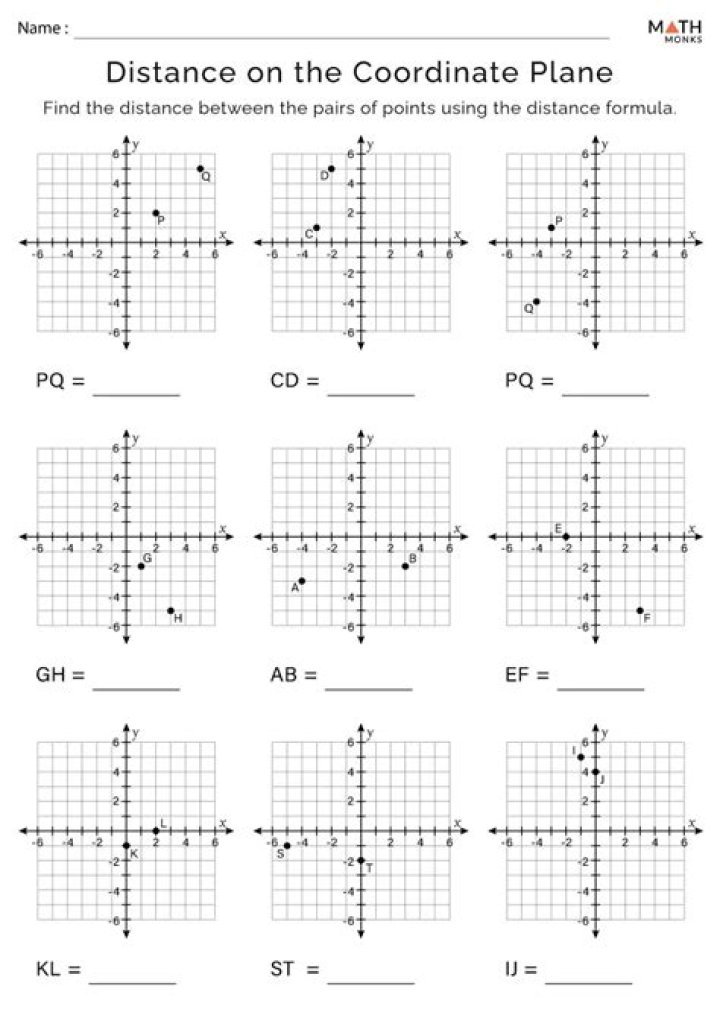 Free 6th Grade Coordinate Plane Worksheet: Finding Distance PDF