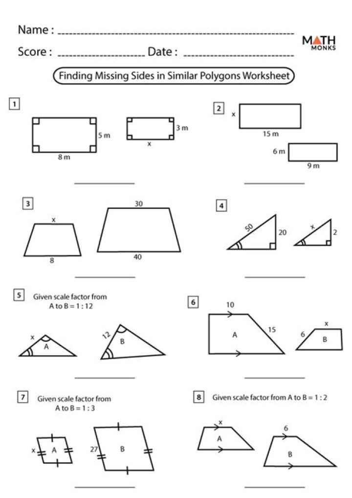 Find Missing Sides of Similar Figures Worksheet PDF