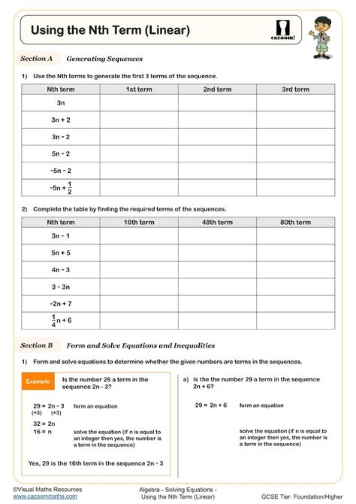 Finding the Nth Term Worksheet with Answers PDF – Instant Download