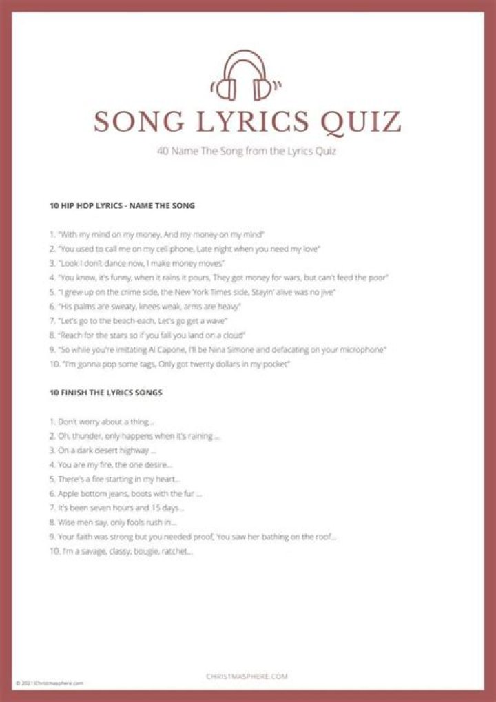 Finish the Lyrics Quiz: Test Your Knowledge with Answers PDF