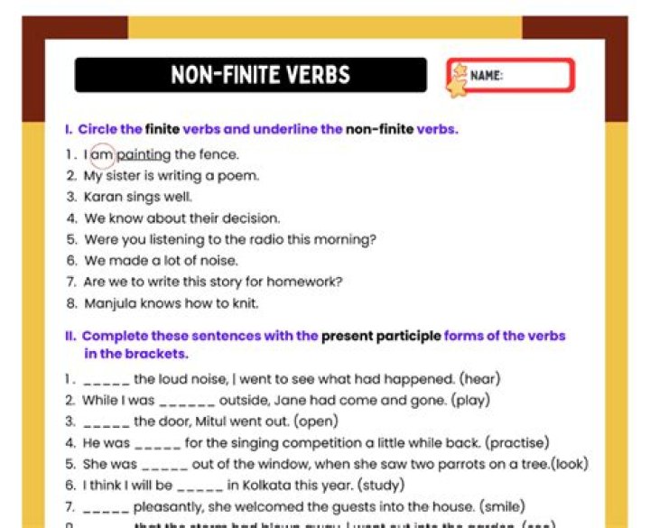 Finite and Non-Finite Verbs Exercises with Answers PDF