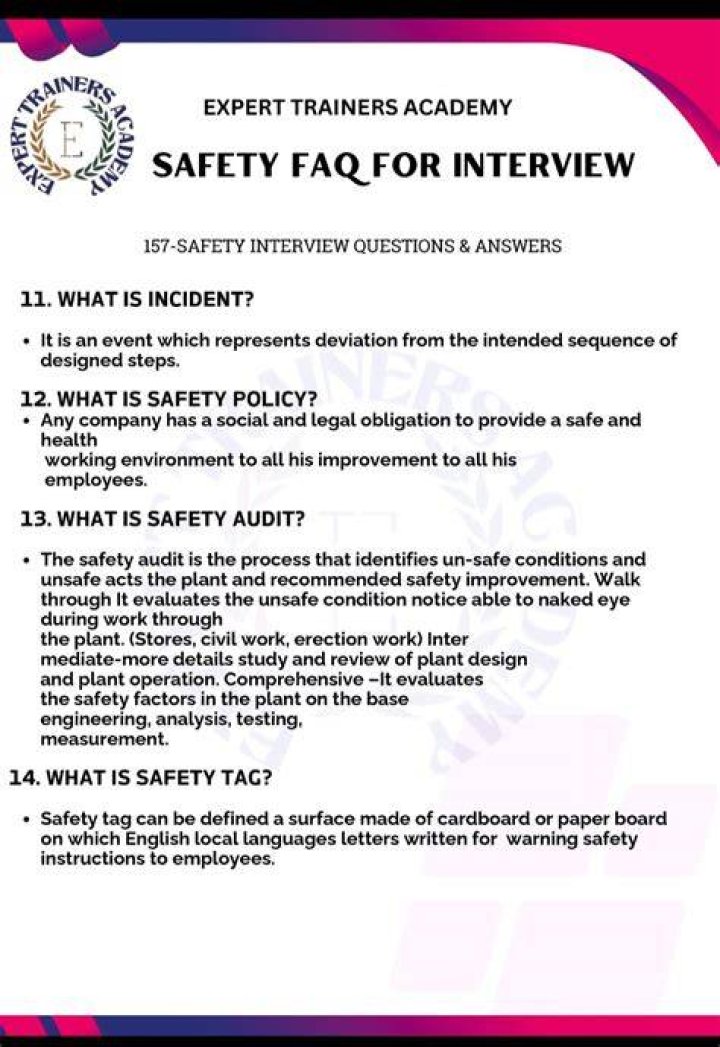 Fire and Safety Interview Questions & Answers PDF Download