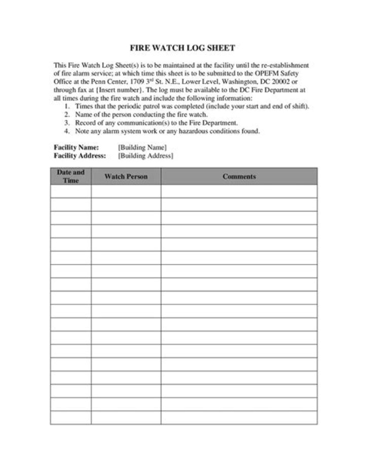 Fire Watch Log Sheet PDF Free Download – Instant Access