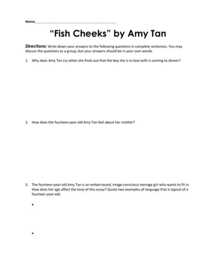 Fish Cheeks Answer Key PDF: Amy Tan’s Insightful Analysis & Study Guide