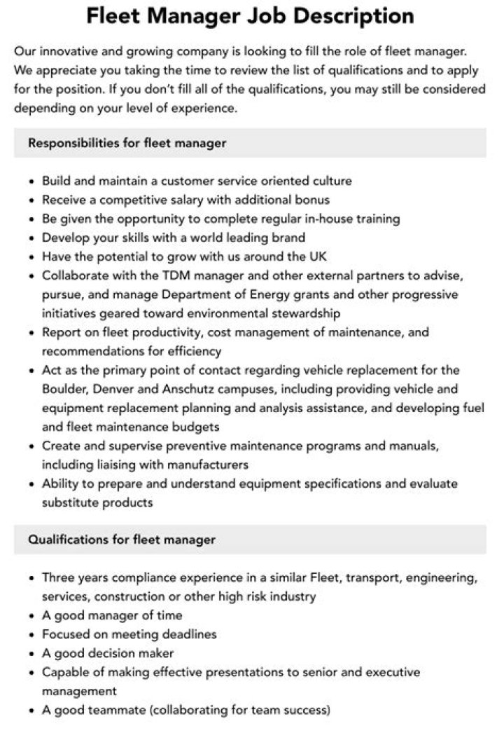Fleet Manager Job Description PDF – Full Guide & Requirements