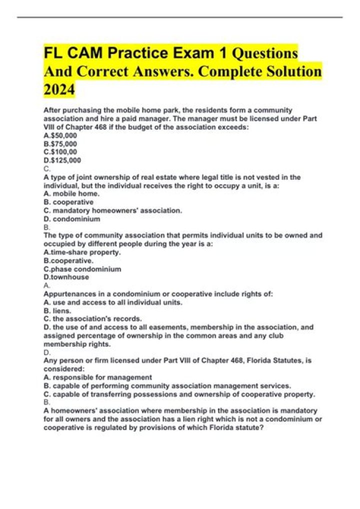 Florida CAM Exam Questions & Answers PDF – Ready for Success