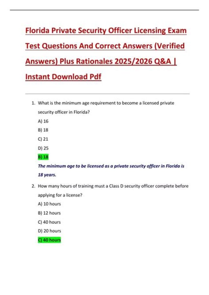 Florida Class D Security License Test Answers PDF Free Download