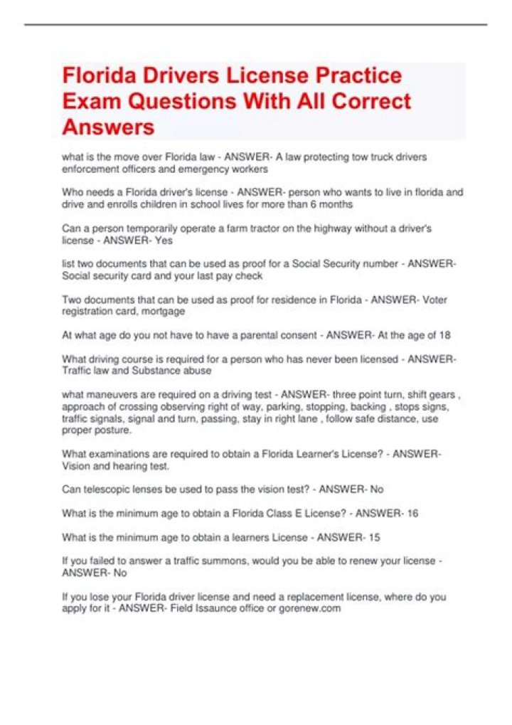 Florida Drivers License Test Questions and Answers PDF – Complete Study Guide
