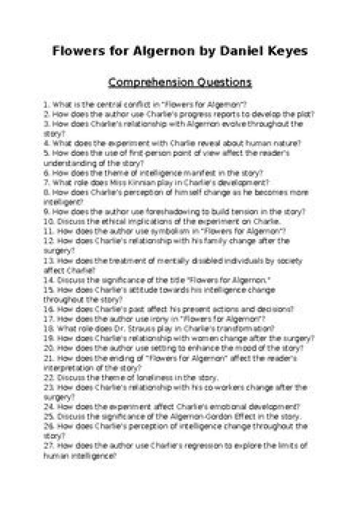 Flowers for Algernon Discussion Questions PDF: Key Themes & Analysis