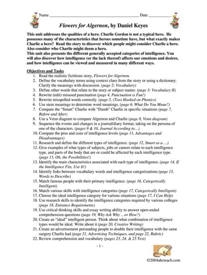 Flowers for Algernon PDF Answer Key & Study Guide