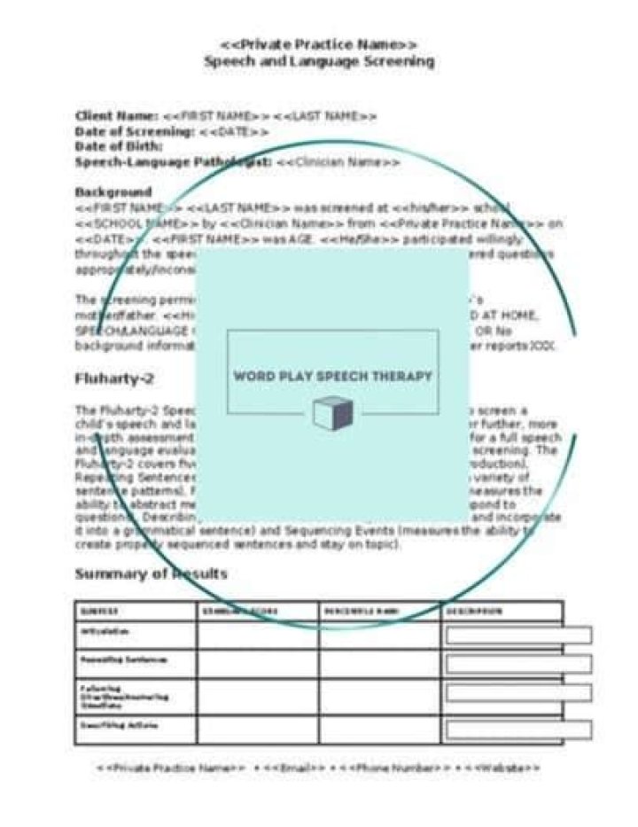 Fluharty Preschool Speech & Language Screening Test PDF Guide