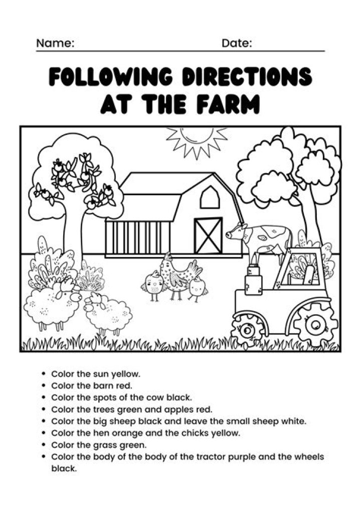 Free Following Directions Coloring Worksheets PDF for Kids
