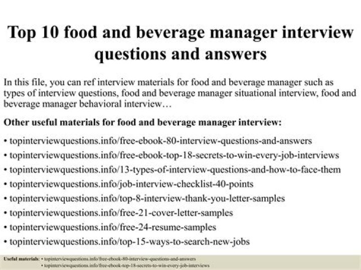 Top Food and Beverage Manager Interview Questions & Answers PDF