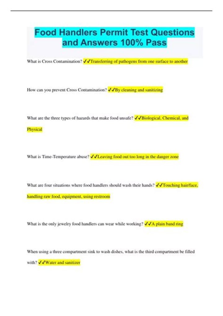 Free Food Handlers Test Questions & Answers PDF – Quizlet Style