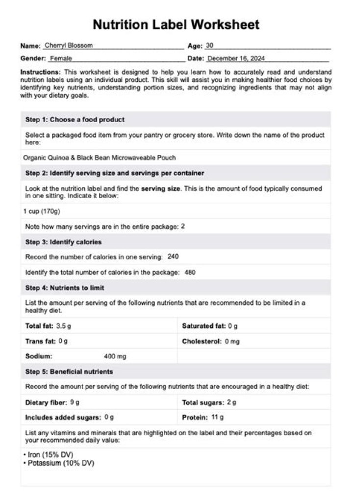 Free Food Labels Worksheet PDF – Learn to Read Nutrition Labels