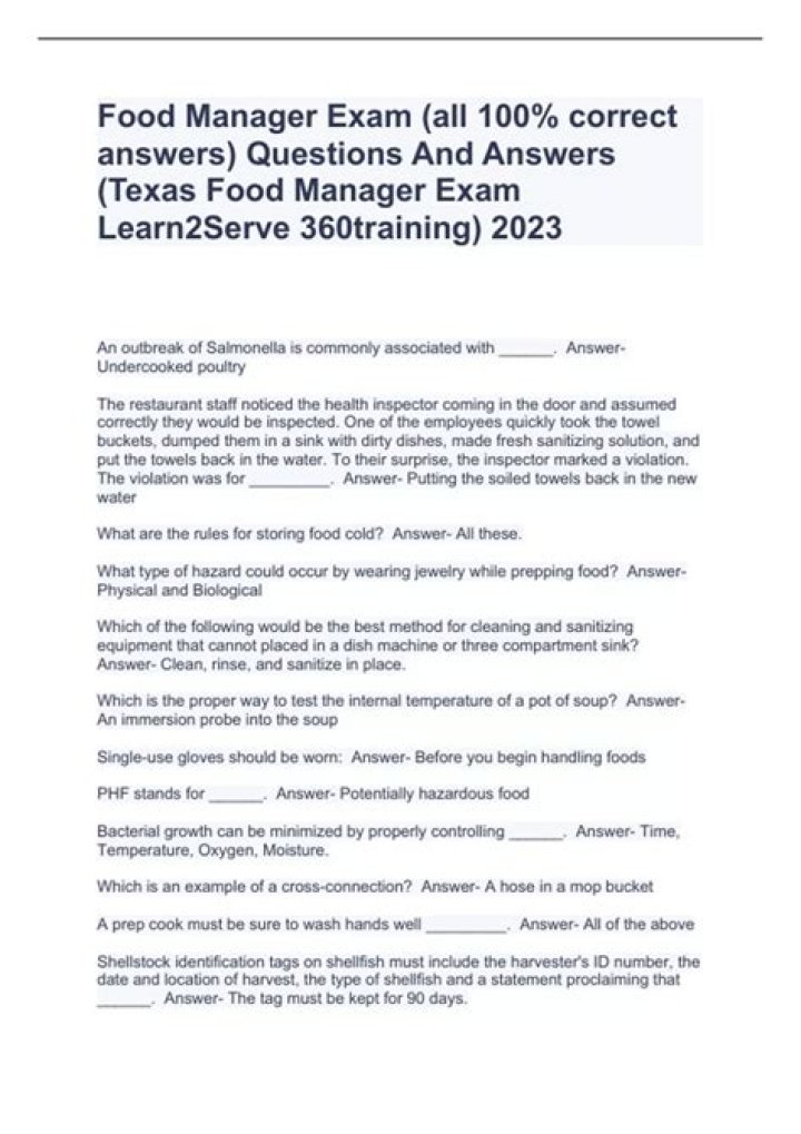 Food Manager Certification Texas Exam Answers PDF – Complete Study Guide