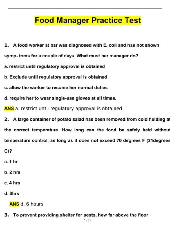 Food Manager Practice Test PDF – Master Exam Readiness