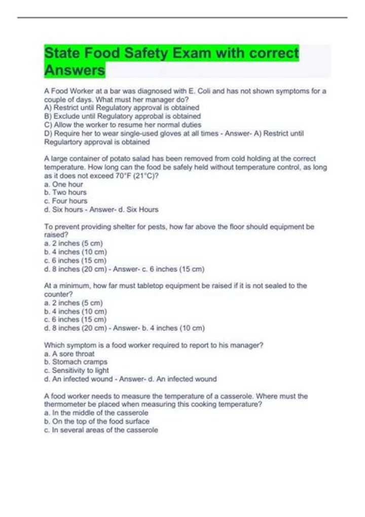 Free Food Safety Test Answers PDF – Download Now