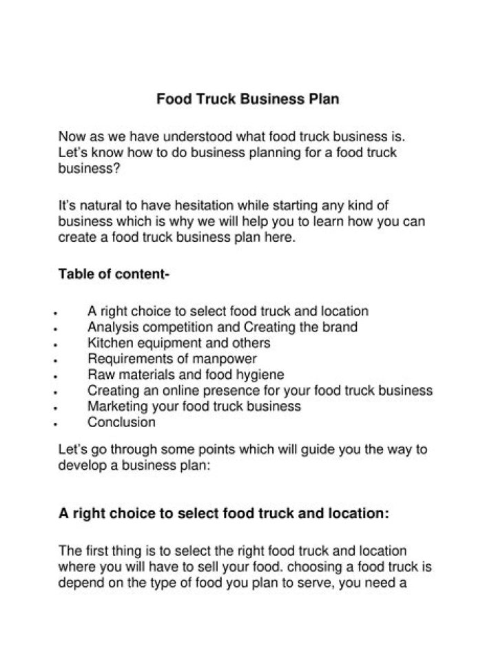 Free Food Truck Business Plan Sample PDF for Startups