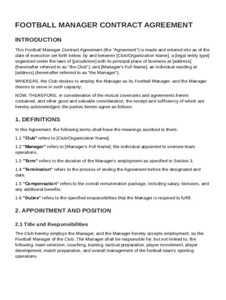 Football Manager Manager Contract Template PDF – Download Legal Contract
