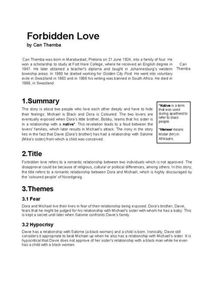 Forbidden Love Short Story Questions & Answers PDF