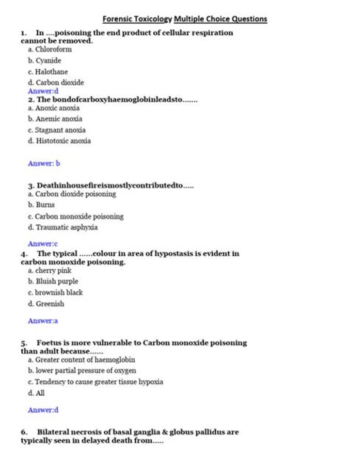 Forensic Toxicology MCQs with Answers PDF: Study Guide