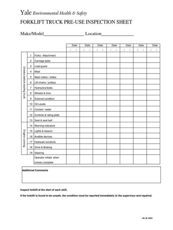 Forklift Inspection Sheet PDF – Download Free Compliance Form