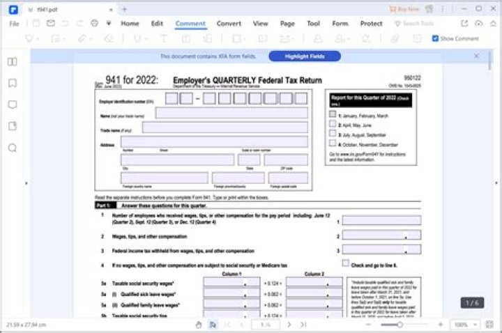 Form 941 Worksheet 1 – Fillable PDF for Tax Reporting