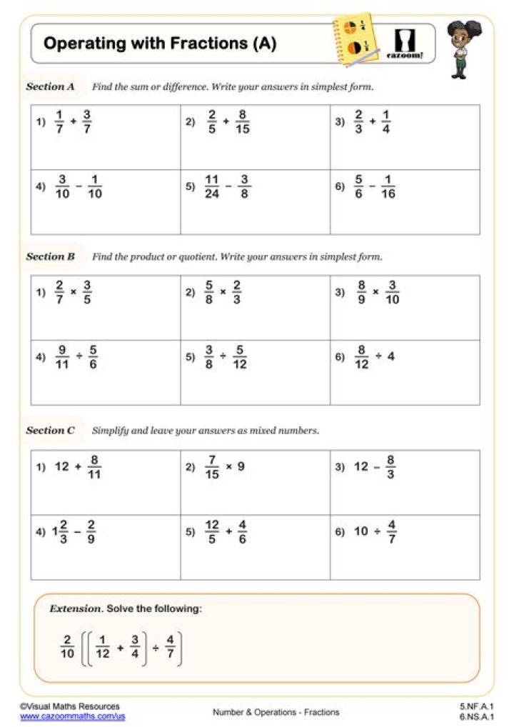 Four Operations with Fractions Worksheet PDF – Instant Practice & Answer Key