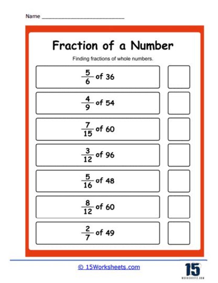 Free Fraction of a Whole Number Worksheet PDF for Easy Practice