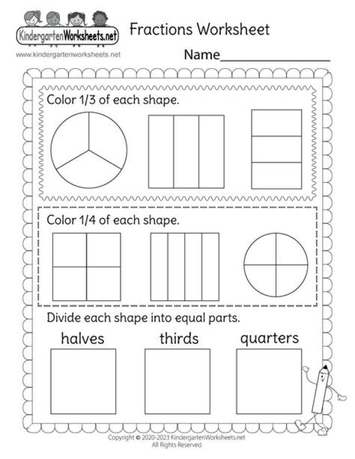 Free Kindergarten Fraction Worksheets PDF – Printable Practice Sheets