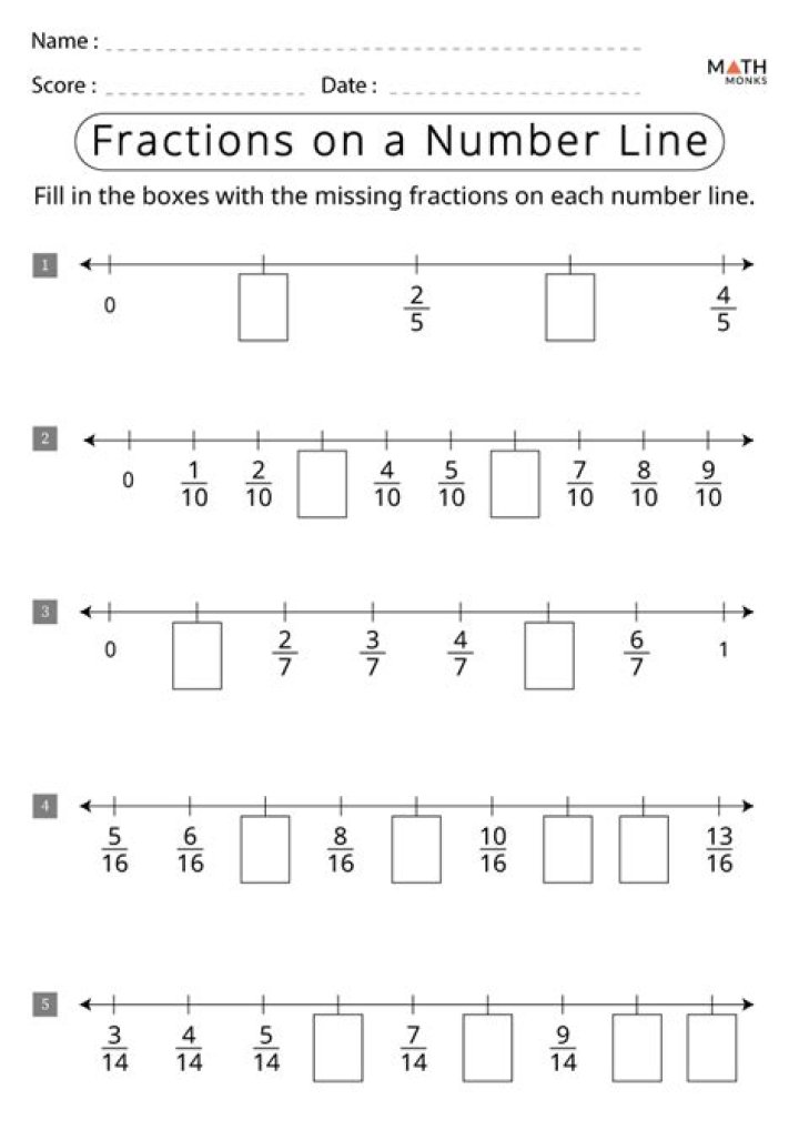 Fractions on a Number Line Worksheet with Answers PDF