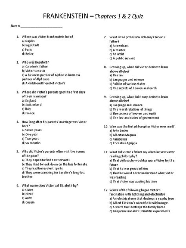 Frankenstein Chapter Questions PDF – Study Guide & Analysis