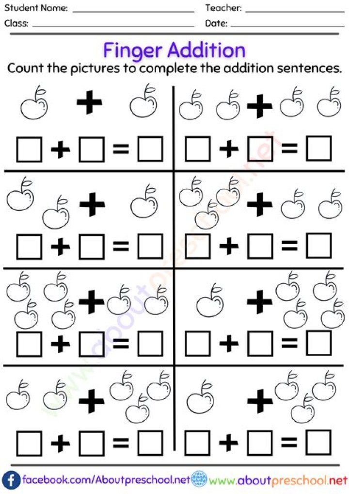 Free Addition Worksheets for Kindergarten PDF – Instant Printable